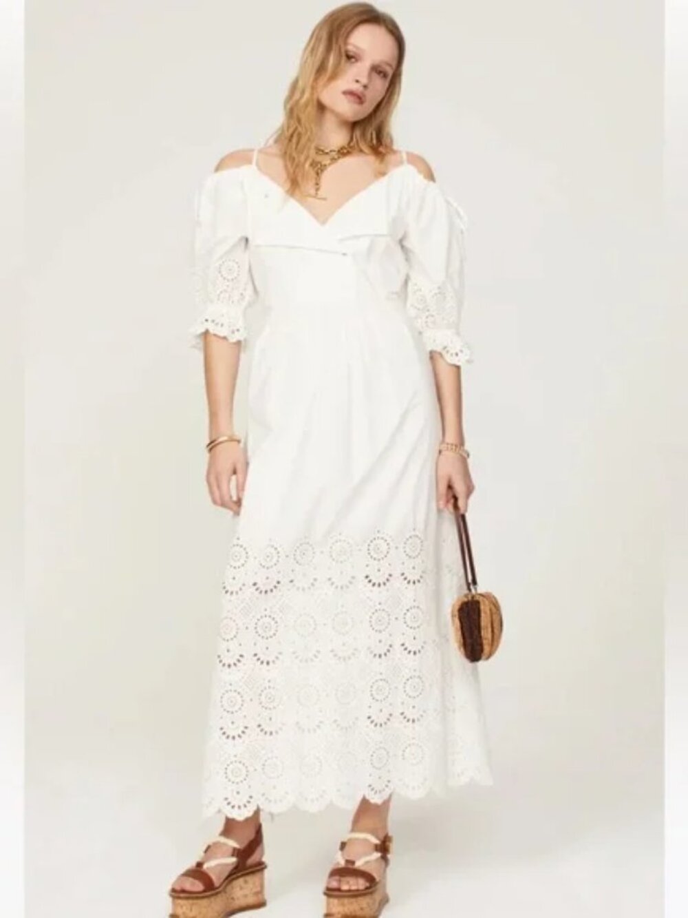 ULLA JOHNSON Narcisa White midi broderie anglaise cotton eyelet maxi dress 10